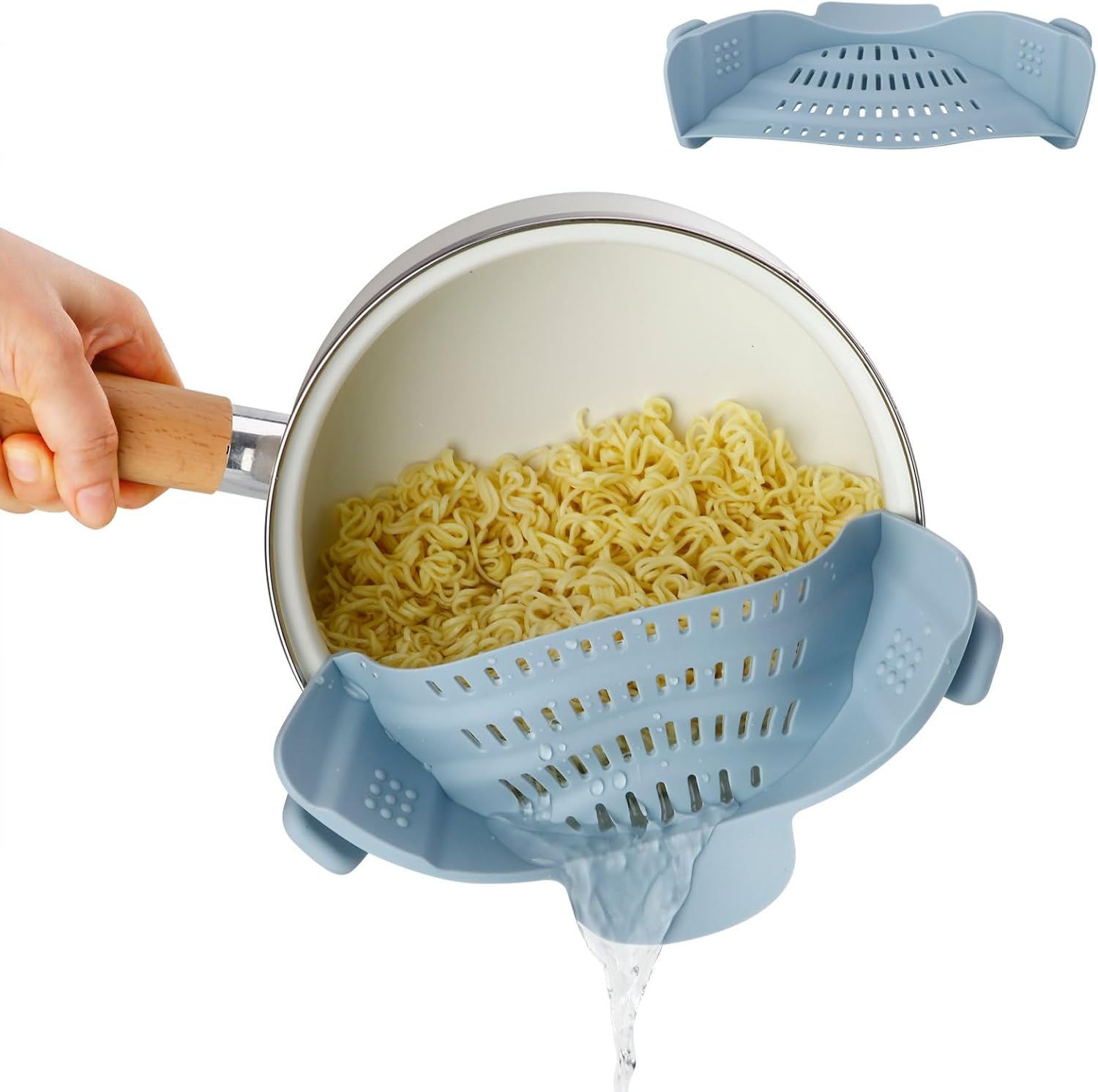 Silicone Pot Strainer, Emptycolor Adjustable Clip On Strainer for Pots Pans, Heat Resistant Pot Drainer, Kitchen Pasta Colander for Vegetables and Noodles (Blue)