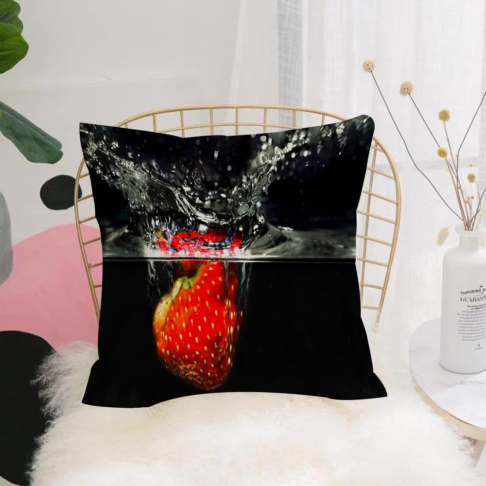Hyosxw Strawberry Plugging Into Water. Black Backgr - A10 Cushion Cover,Throw Pillow Case Home Decorative For Living Room Bedroom Sofa Chair 18X18 Inch,Strawberry Plugging Into Water. Black Background.,Pillowcase 45X45cm