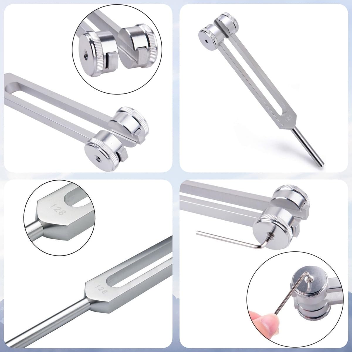 Diapasón de 128 Hz Diapasón Terapéutico Diapasón Neurología Aleación de Aluminio Respuesta de Frecuencia Precisa con un Martillo de Silicona para la Terapia Terapia de Chakras Terapia de