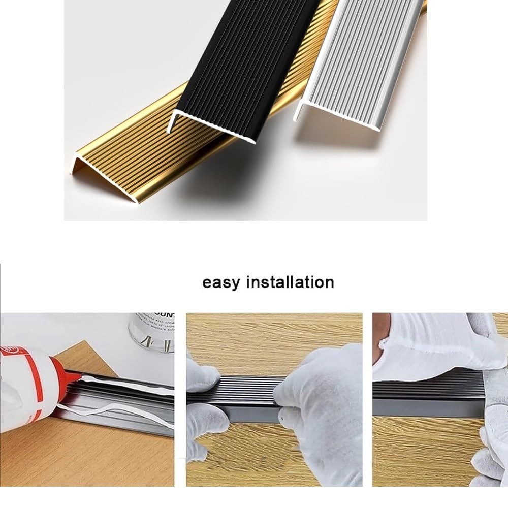Antypoślizgowa aluminiowa listwa krawędziowa 91 cm 100 cm 122 cm na podczerwień L listwa do podłóg drewnianych i płytek 5 cm szeroki stopień Ed Protector czarny (L110 cm/43)