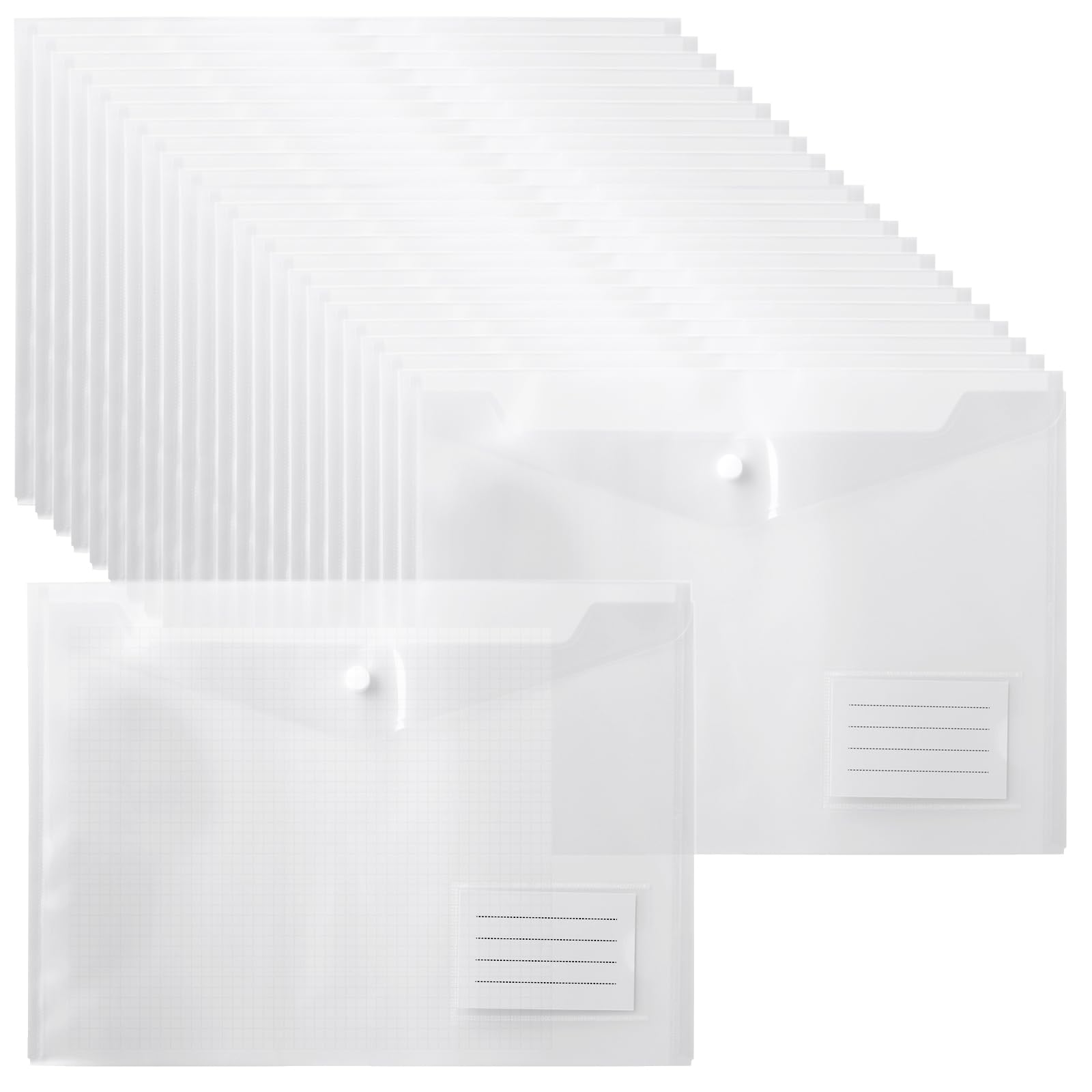 MAHIONG 40 PCS A4 Clear Plastic Wallets, A4 Plastic Folder with Button, Document Paperwork Folder for Home Office and Travel