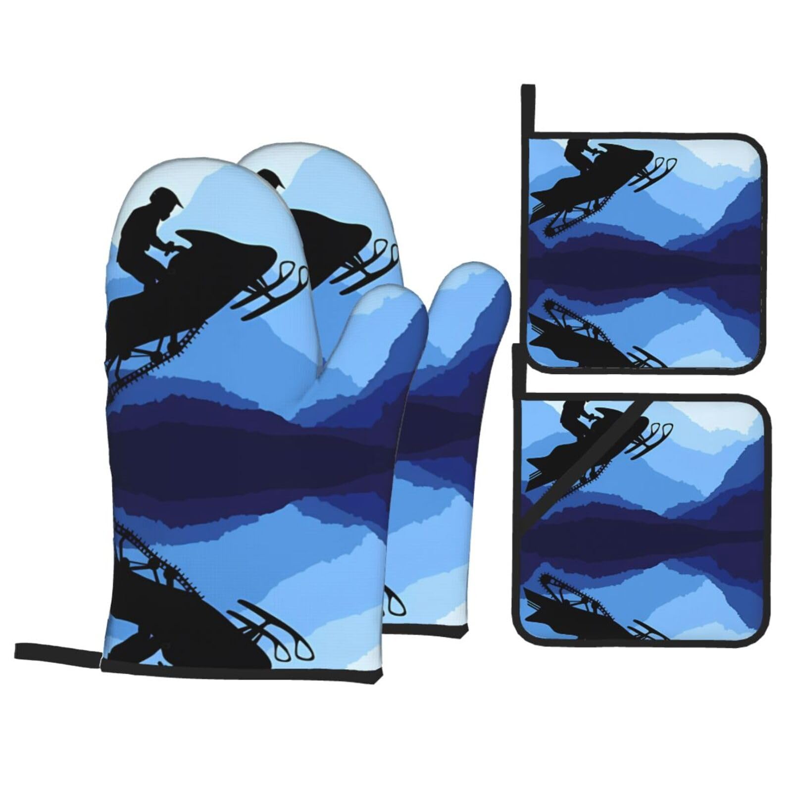 HJFCZH Snowmobile Prints Kitchen Covers: Waterproof Oven Layers for Safe Cooking & Easy Cleanup - 4 Piece Heat Protection Set
