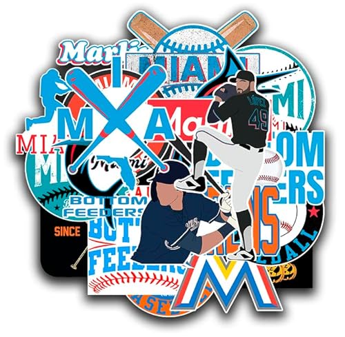 22 PCS Miami Stickers Vinyl Marlins Stickers Pack Baseball Stickers for Water Bottle, Laptop, Bicycle, Computer, Motorcycle, Car Sticker 2-2.5 inches