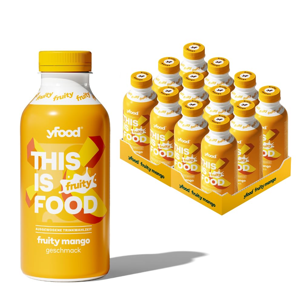 yfood Fruity Mango, repas prêt à boire, THIS IS FOOD, substitut de repas, 27 g de protéines, 26 vitamines et minéraux (12 x 500 ml), goût mangue