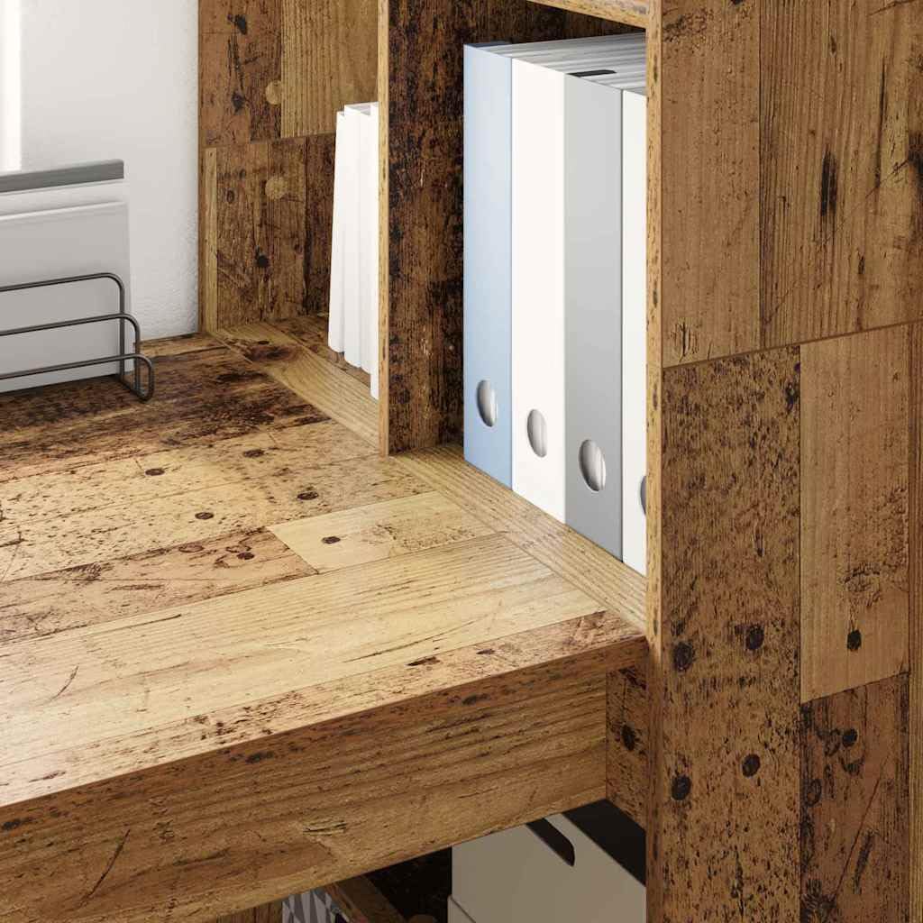 Scrivania con scaffale, in legno anticato, 122 x 67 x 145 cm, per ufficio, gaming, postazione di lavoro, casa, ergonomica, salvaspazio