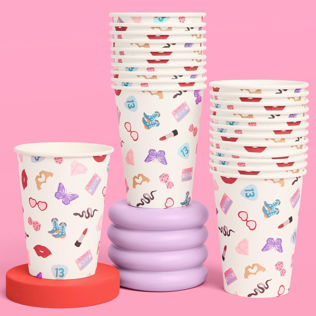 xo, Fetti Party White Paper Cups | 24 Disposable 12 oz Cups | Concert Party Drinkware, Bachelorette Decorations, Birthday Tableware, Bridesmaid Supplies
