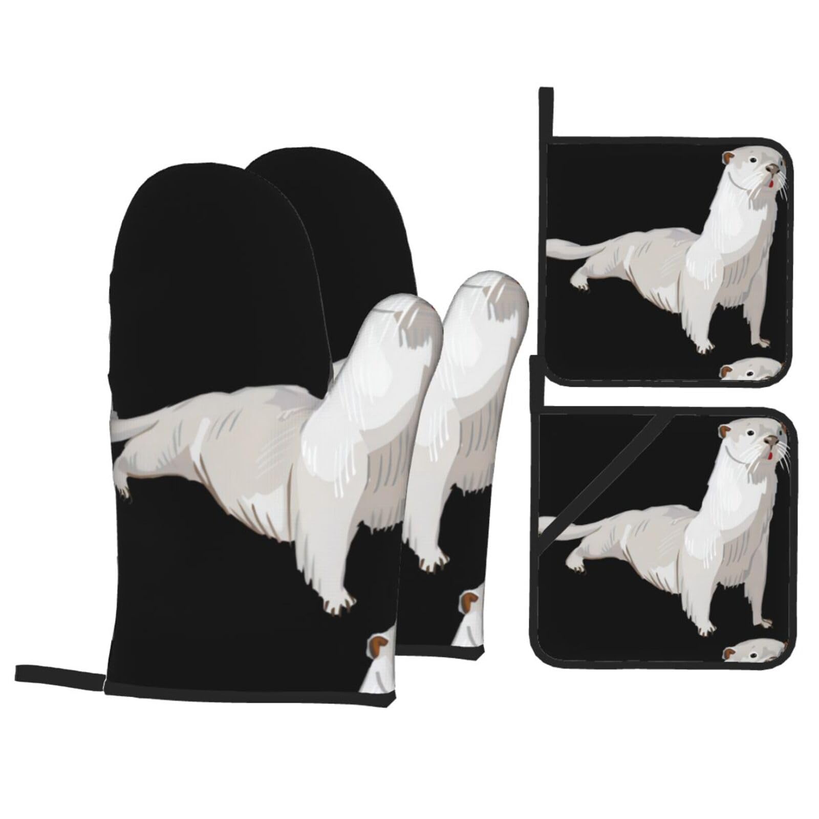 YYHHAOFA Otter Prints Kitchen Baking Set with Heat Resistant Pot Holders & Oven Mitts - Waterproof Layers for Cooking, Grilling & Serving, Includes Pocket Layer