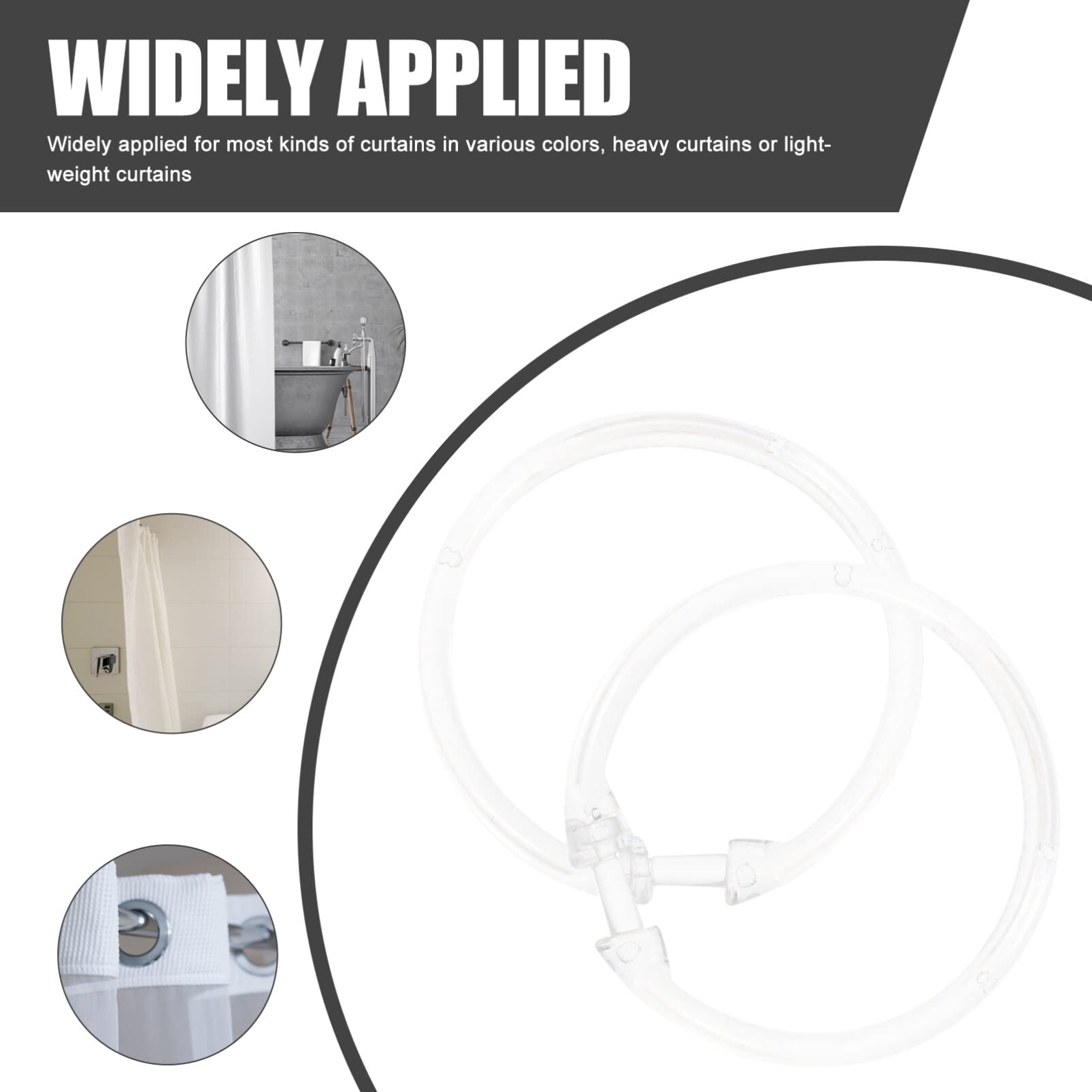 24 ganchos transparentes para cortina de ducha, anillos de hebilla circulares decorativos para barras de cortina de esquina y rieles, accesorios de ducha resistentes al óxido y fáciles de instalar