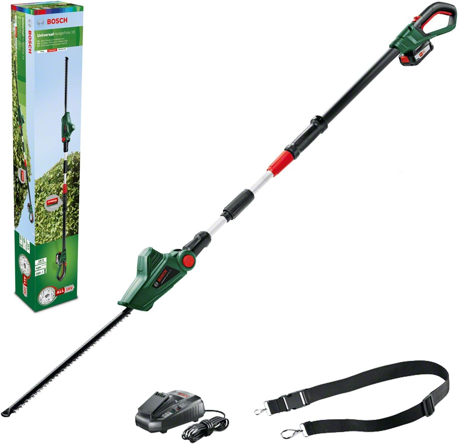 Cordless Telescopic Hedge Trimmer UniversalHedgePole 18 (1 battery, 18 Volt system, in carton packaging)