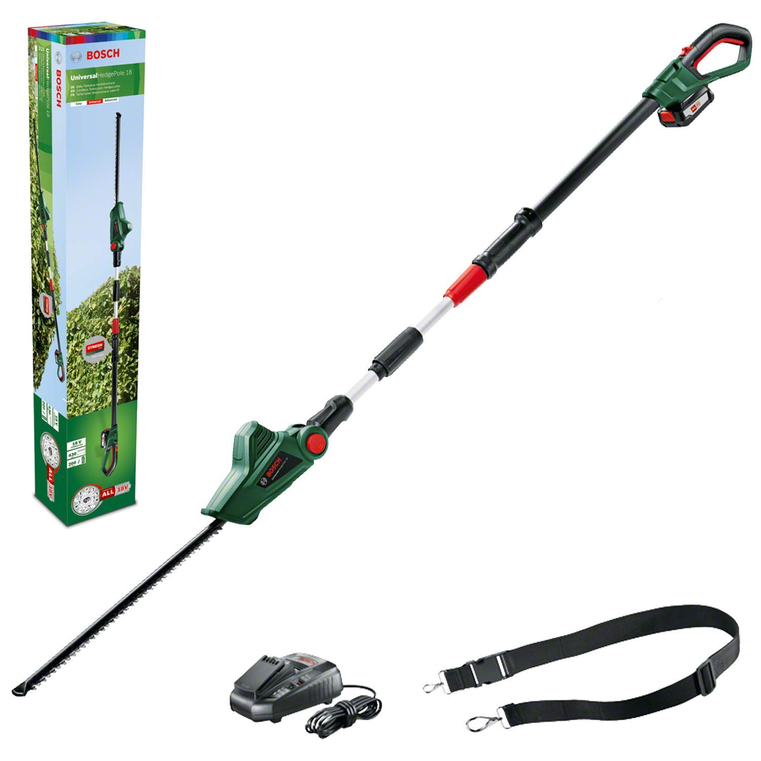 Cordless Telescopic Hedge Trimmer UniversalHedgePole 18 (1 battery, 18 Volt system, in carton packaging)