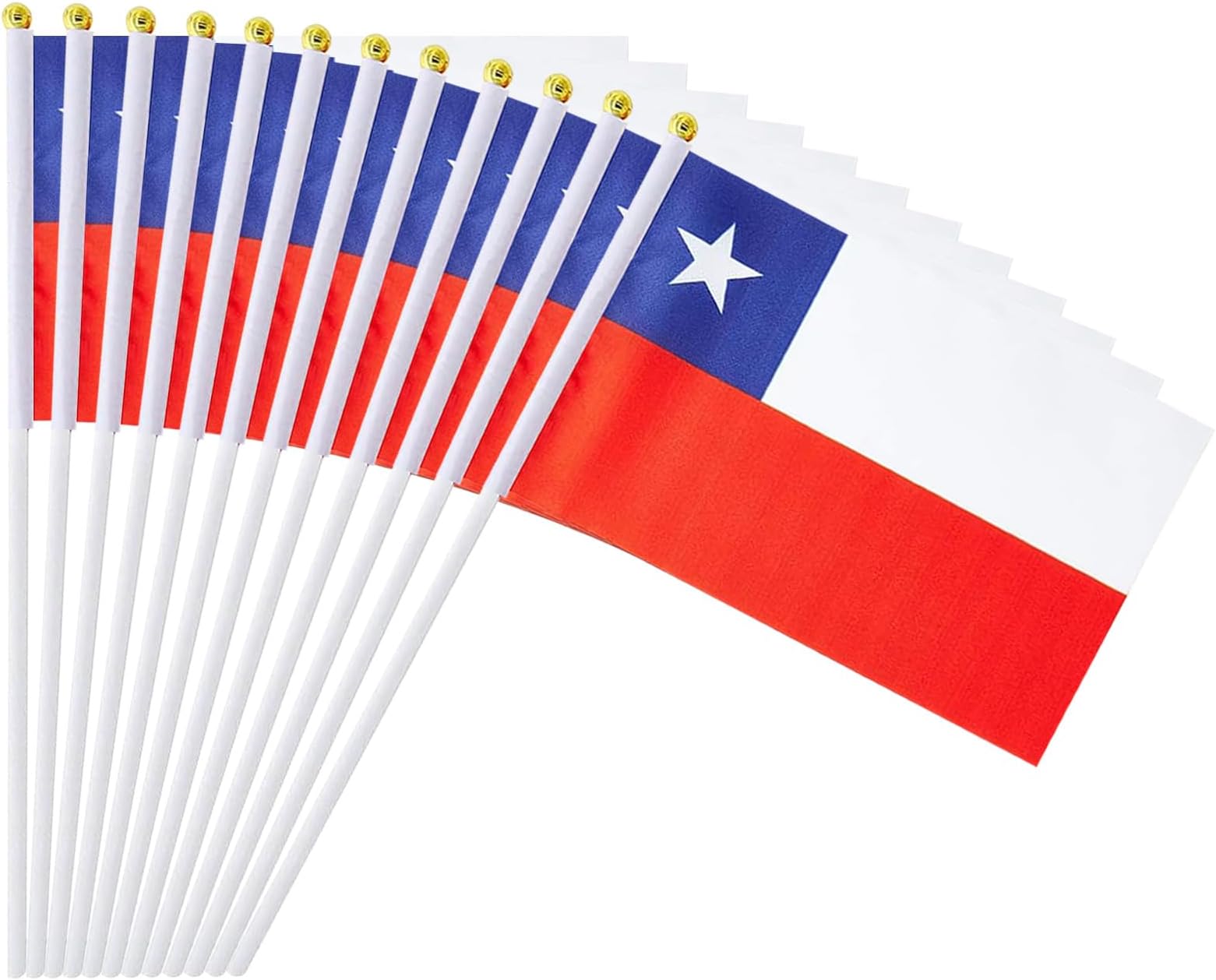 12 Pack Chilean Flags on Stick, 5.5 x 8.2 Inch Small Chile Handheld Flags for Parade Handouts, Cultural Events, National Day, School Activities and Celebrations