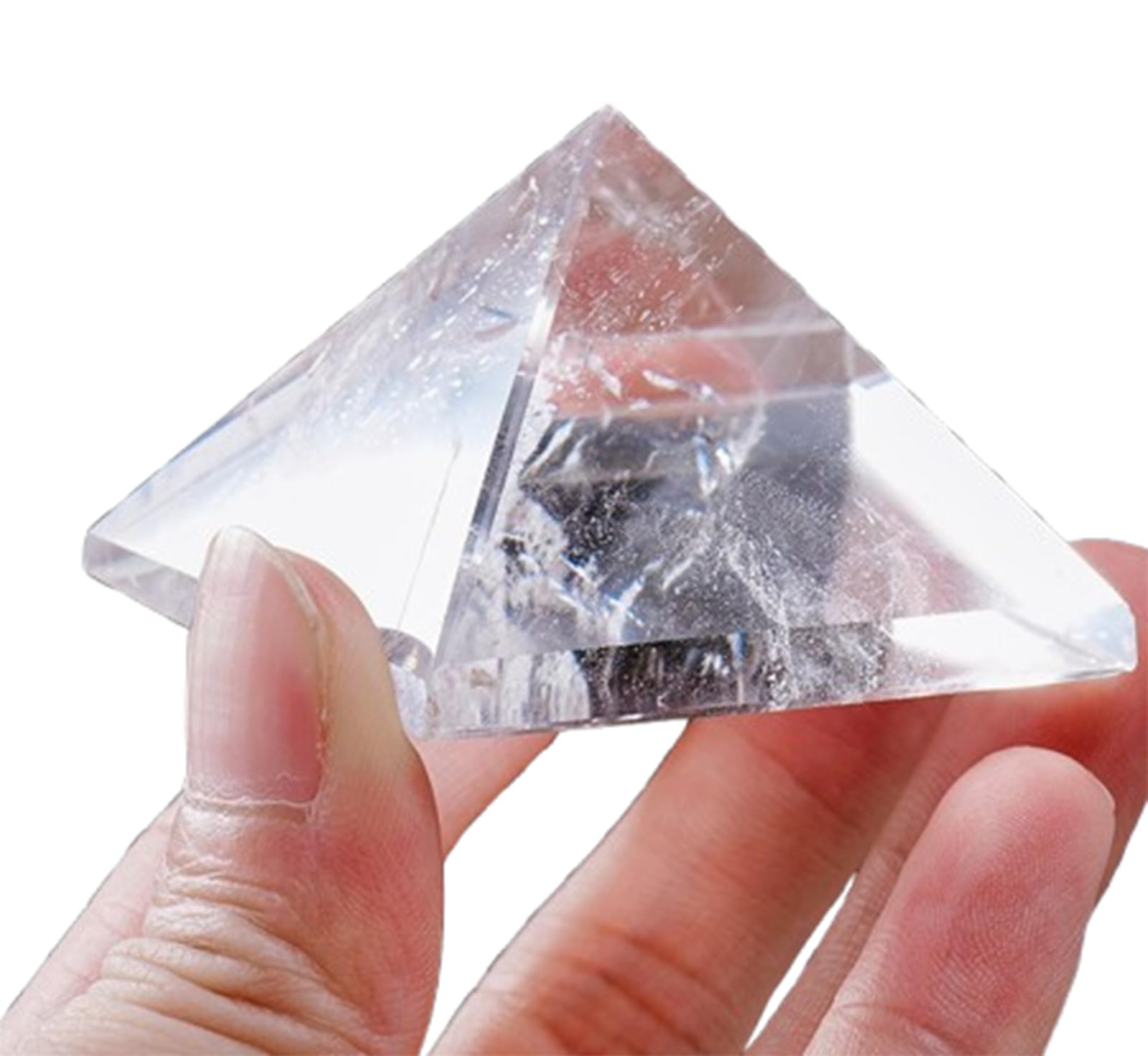 Piramide di quarzo trasparente, statuetta decorativa in pietra naturale | Ornamento per scrivania da casa, meditazione, Reiki, bilanciamento dei chakra e griglia di piramidi di cristallo