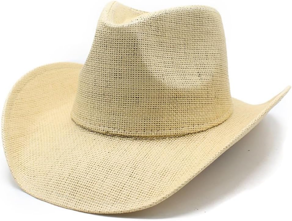Western Cowboy Hat with Turquoise Studded Band, Natural Straw, Wide Brim