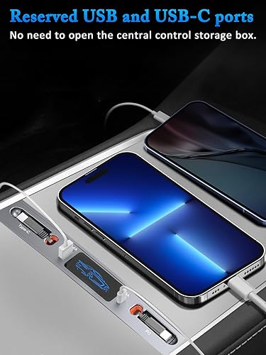 Miniatura 3 de Qidoe para Tesla USB Hub, estación de acoplamiento con cable de carga rápida retráctil PD tipo C para Tesla Modelo Y Modelo 3 2021 2022 2023 Consola