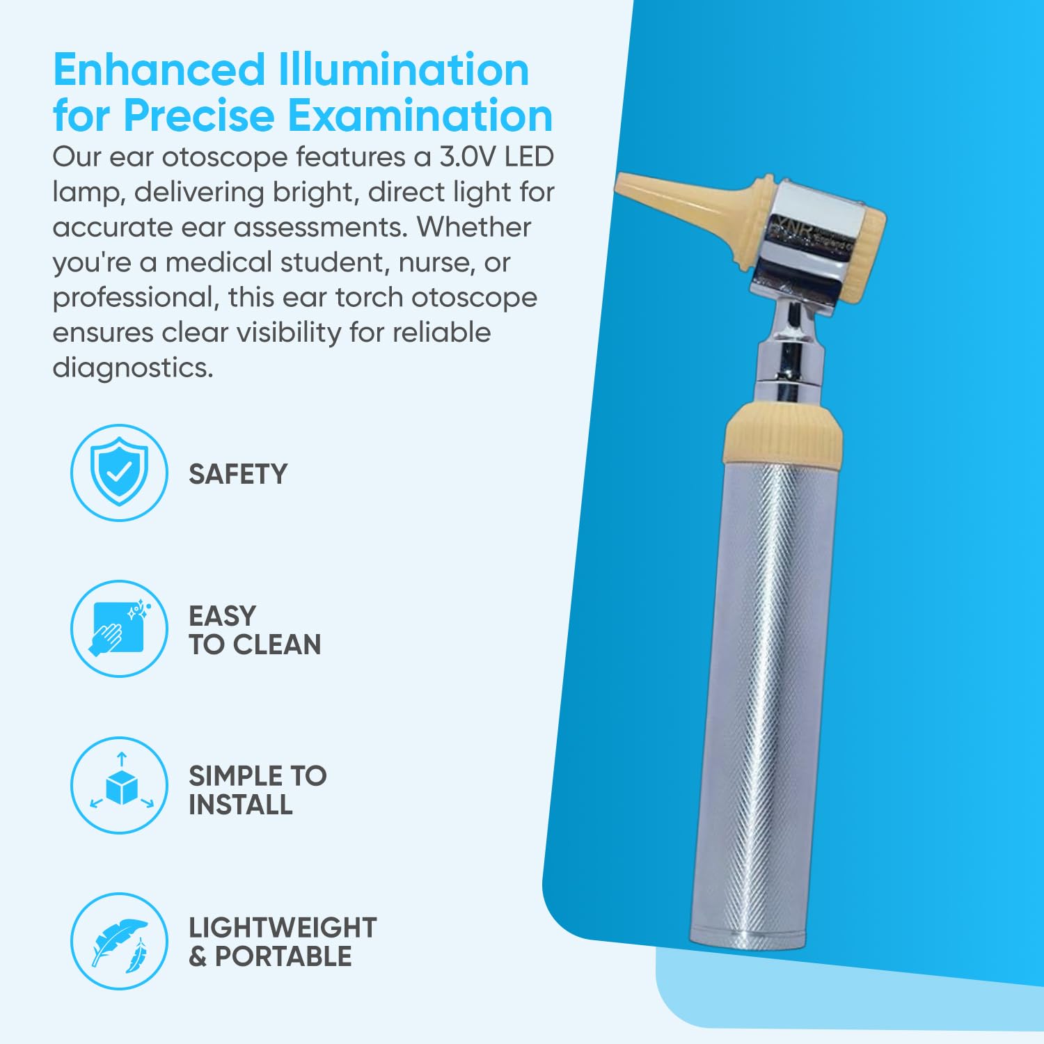 YNR Otoscope de diagnostic grossissant - Lumière directe à LED - Otoscope auriculaire pour médecins, infirmières, adultes, enfants, bébés et animaux âgés - Crème