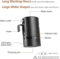 Vista 2 de Ducha portátil para campamento, 4400 mAh, recargable por USB, IPX7, impermeable, bomba de ducha con batería + cubo plegable para campamento