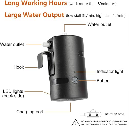 Miniatura 3 de Ducha portátil para campamento, 4400 mAh, recargable por USB, IPX7, impermeable, bomba de ducha con batería + cubo plegable para campamento