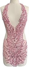 Handmade Rhinestones Bodice Applique sew on Beads Trim Patches Trim Accessories for Wedding Dress Shiny Decorative lace Patch (Pink) - Buy now