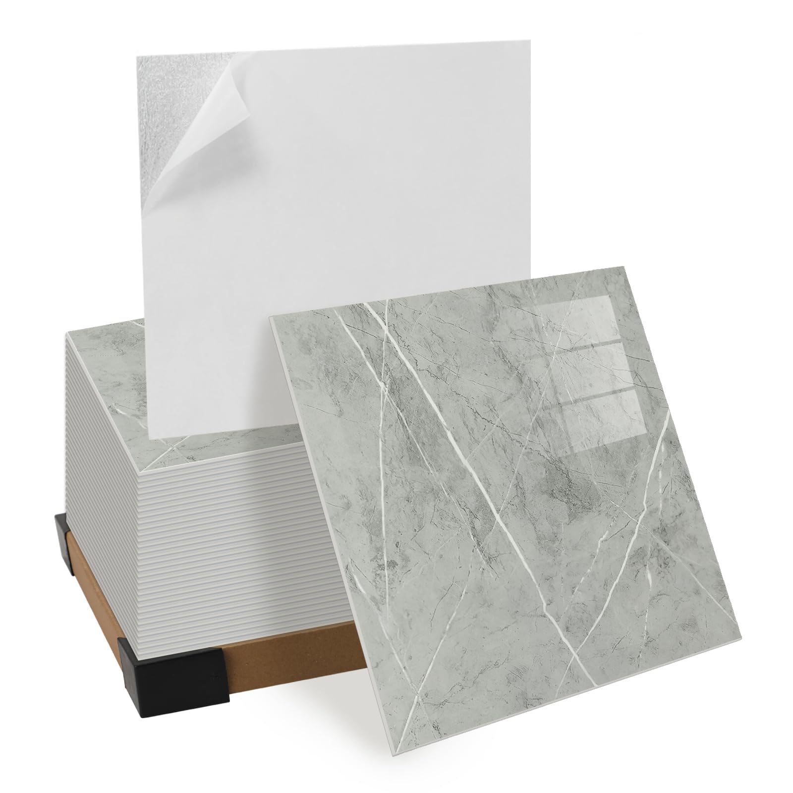 Putentfun Marble Stick on Tiles Grey Tile Stickers 30 x 30cm 20Pcs 1.8㎡