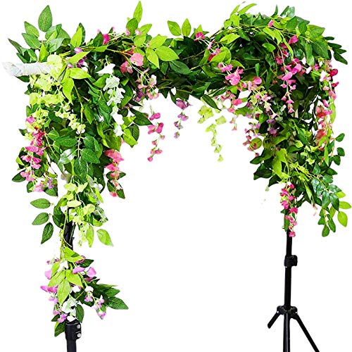 Miewoiey Guirlande de glycine artificielle en soie, 4 pièces de 2 m par pièce, guirlandes de fleurs artificielles en soie, lierre à suspendre, décoration murale pour fête de mariage, jardin Cover