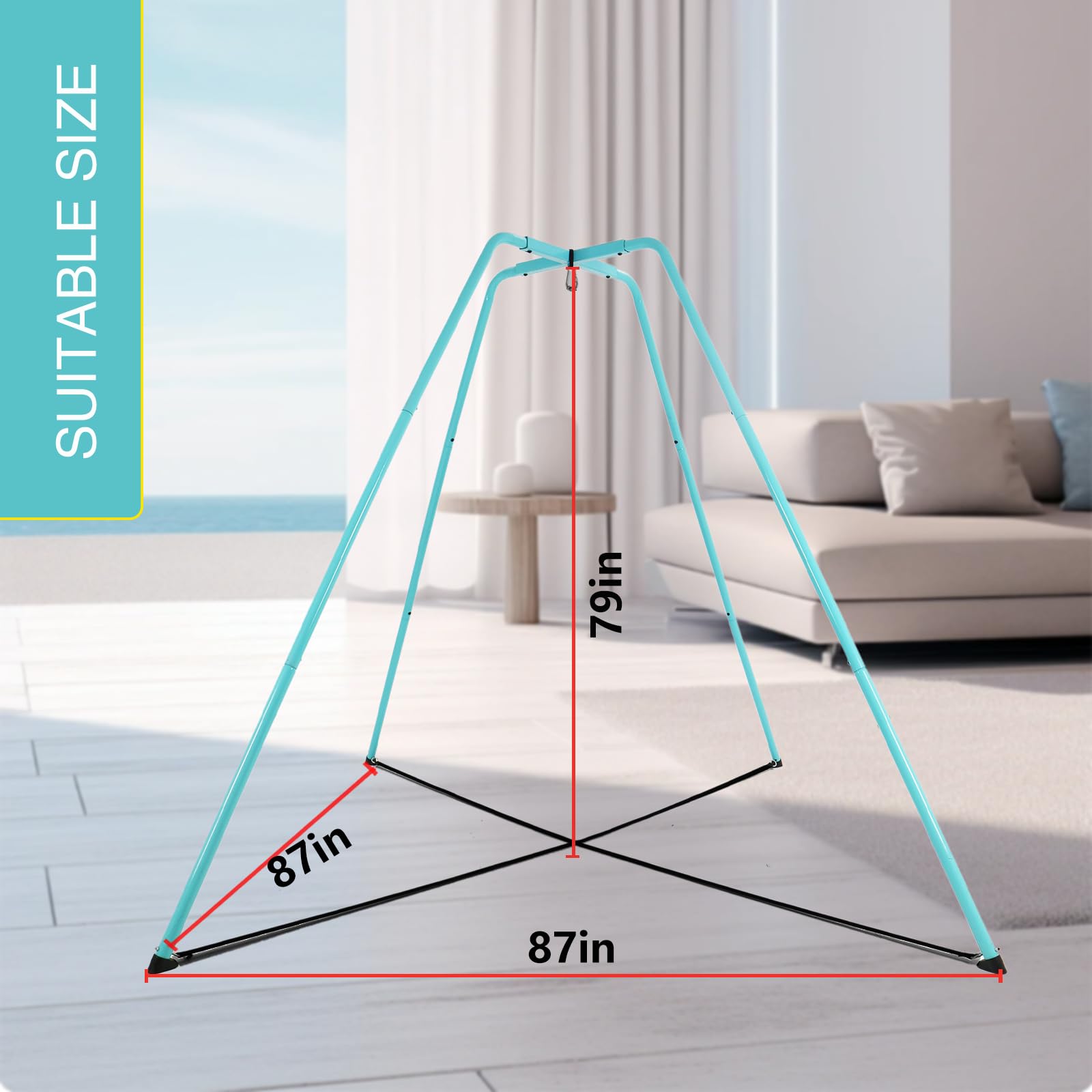 Struttura per altalena a forma di A, in metallo, per altalena a nido d'ape 220 x 220 x 200 cm, portata 200 kg, blu