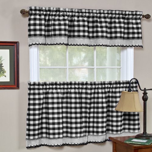 Buffalo Check Tier Pair Window Curtain Set - 58 Inch Width, 36 Inch Length - Black & White Plaid Drapes - Light Filtering Drapes For Kitchen, Bedroom, Living & Dining Room By Achim Home Decor #TOP1