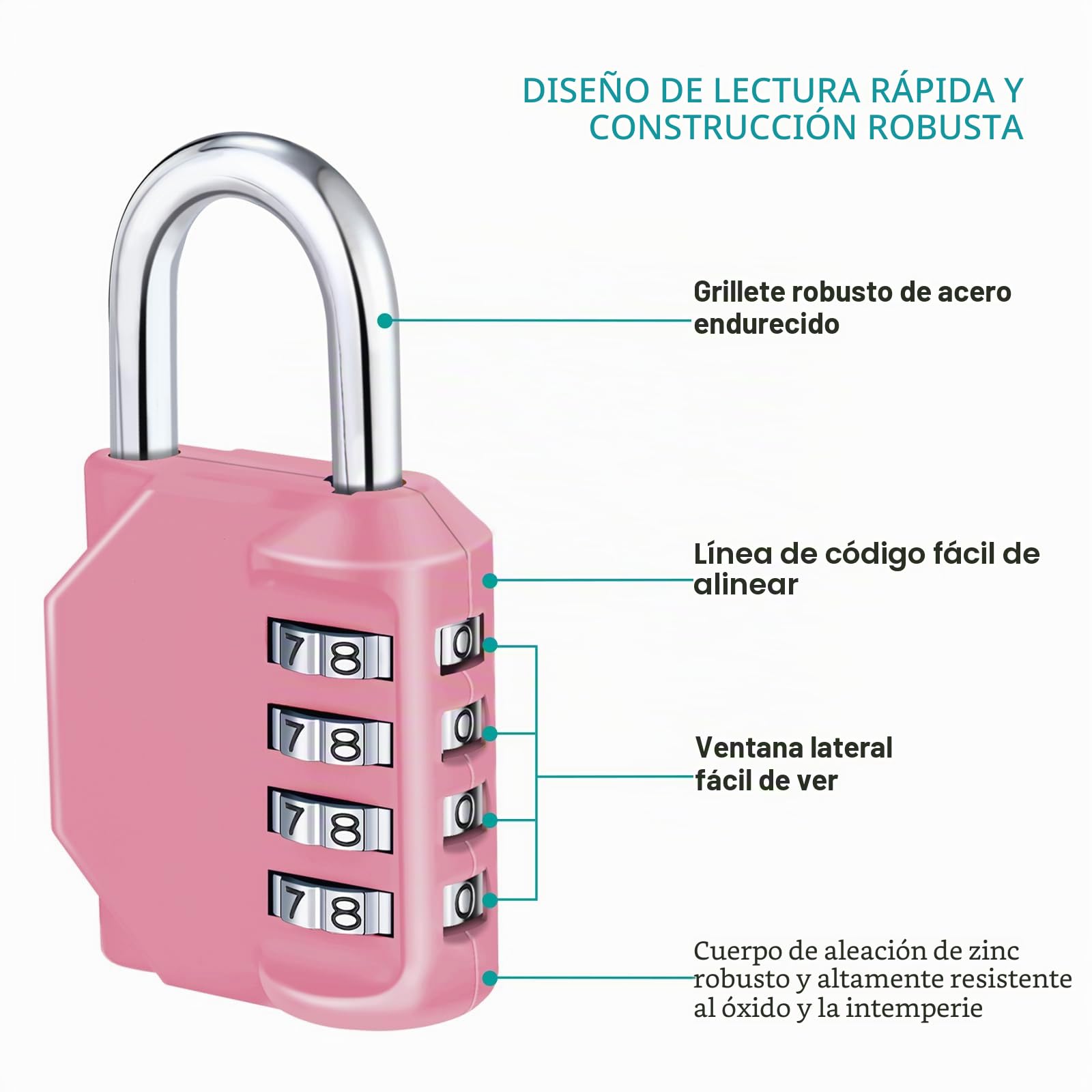 ZHEGE Candado Taquilla de 4 Digitos, Candado Combinacion Numerico para Gimnasio, Natacion, Escuela, Candado Combinacion Exterior para Vallas de Jardín, Cerrojo (Rosa)