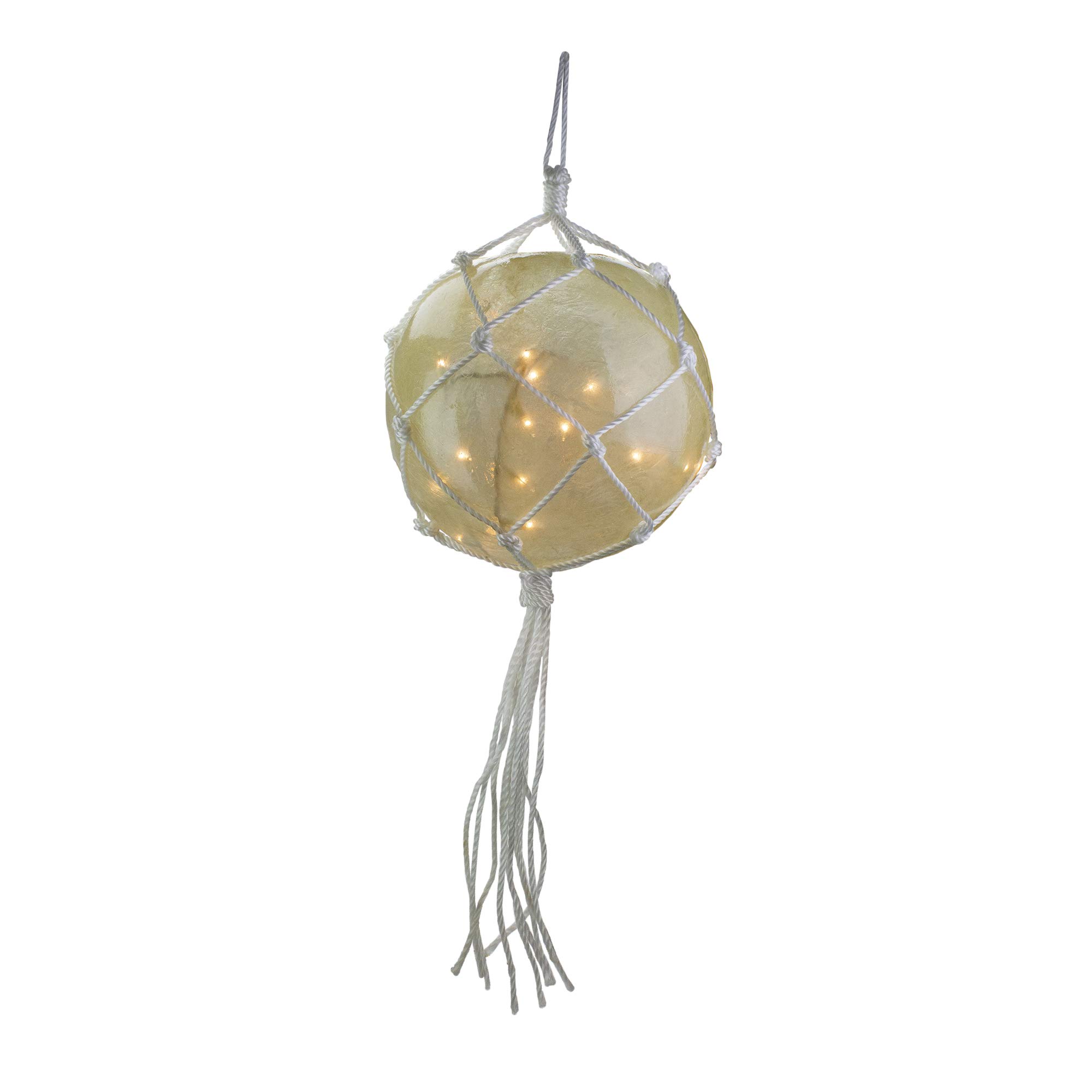 BARCANA 57-1128-03 14.4" Roped Off-White Ball Outdoor Christmas Decoration-Clear Lights