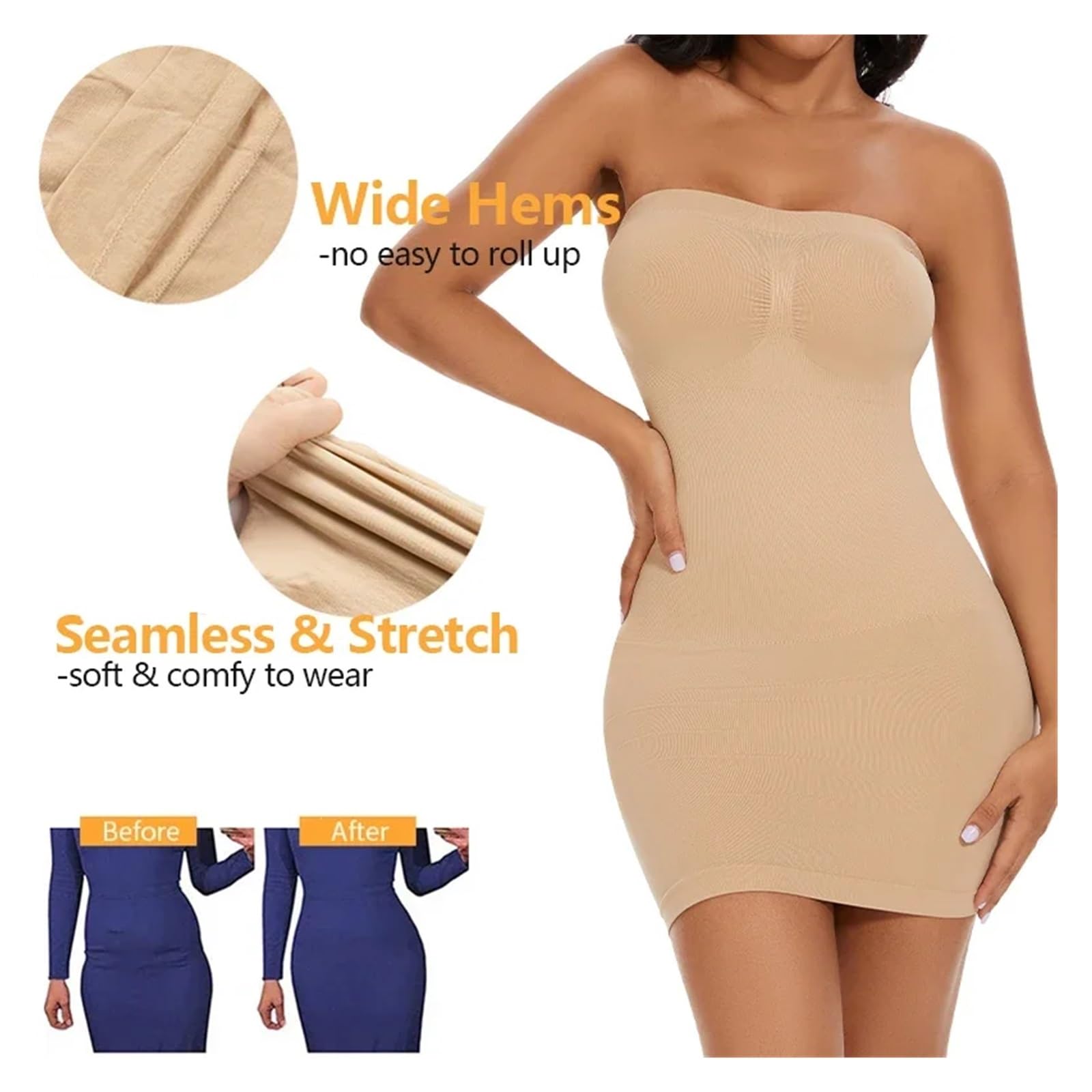 Vestido Moldeador Vestido moldeador sexy de encaje completo for mujer, vestido ajustado con hombros descubiertos, sin tirantes, moldeador de cuerpo de compresión suave, adelgazante de cintura.(Black,2