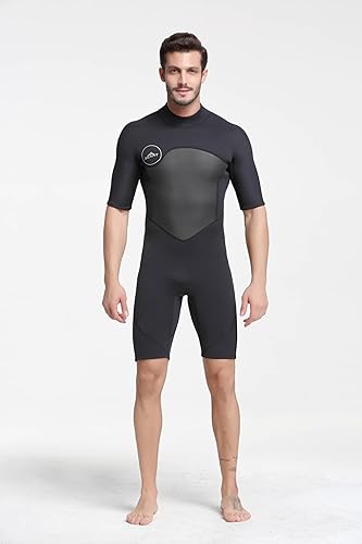 SafeMax Traje de neopreno corto para hombre de 0.079 pulgadas, traje de buceo de cuerpo completo, con cremallera frontal, para buceo, esnórquel,