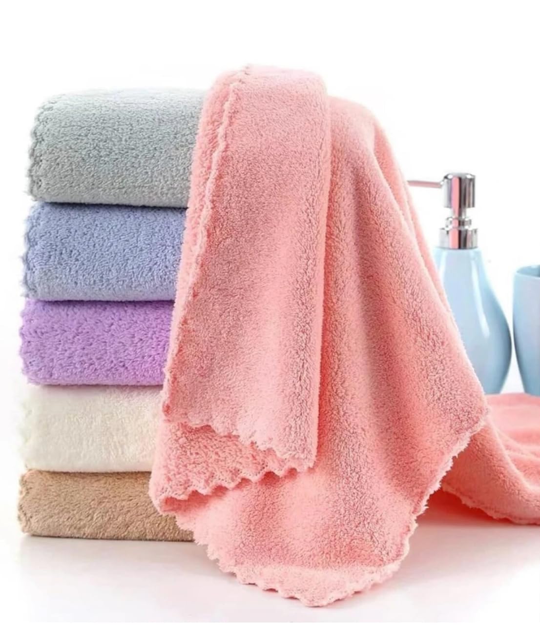 Microfiber Coral Fleece Baby Face Towels, Soft and Absorbent Wash Clothes for Newborns, Infants and Toddlers, Cotton Wipes & Burp Cloths Size 25x25cm Multicolor (Pack of 5)-image-9