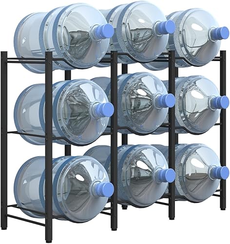 Miniatura 8 de Mocomax Estante para jarra de agua de 5 galones, soporte desmontable para 6 botellas, estante refrigerador resistente de 3 niveles, organizador para