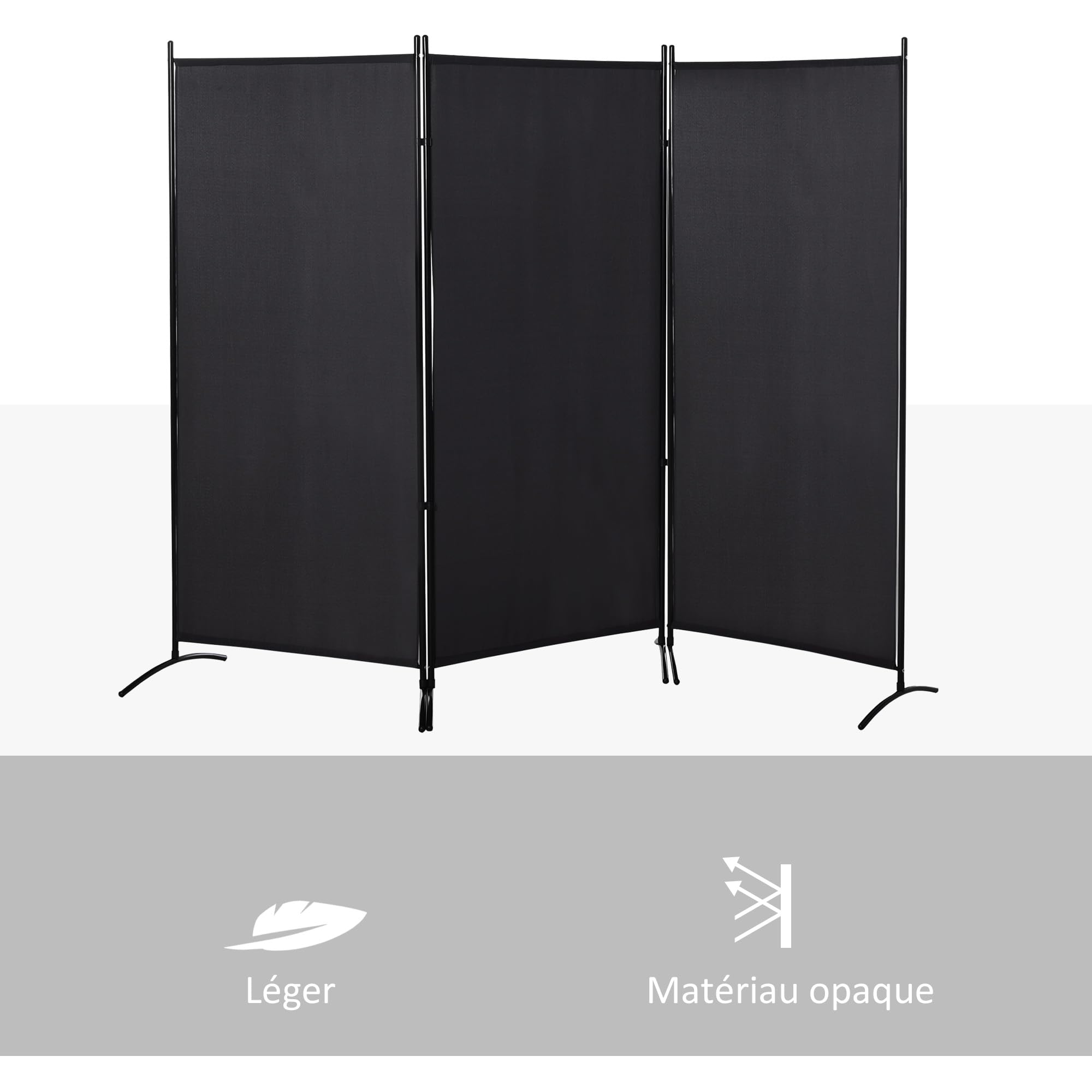 HOMCOM Paravent 3 Panneaux Store Latéral 253 x 50 x 182 cm Noir