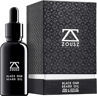 ZOUSZ Beard Oil - Black Oud Wood Scented Grooming Formula with Natural Avocado, Argan, Macadamia Oils - Non-Greasy Facial Hair Softener & Moisturiser for Styling Vegan-Friendly Gift for Men 30mL