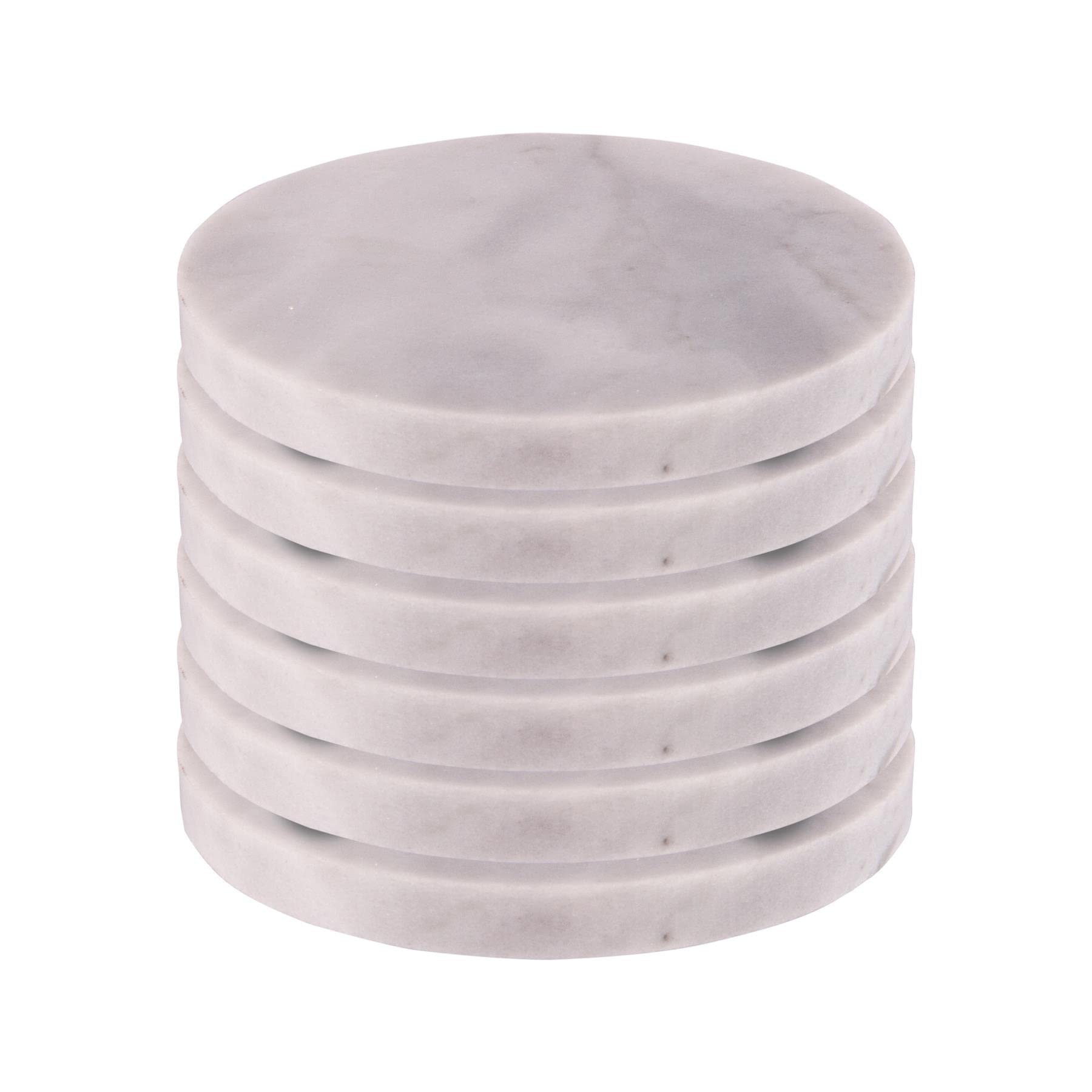 Argon Tableware White Marble Coasters - 10Cm - Pack Of 6 - Round Drink Placemats Reusable Dining Table Drink Coaster Placemats Drinking Glass Mat Cup Bar Mats For Table Setting, Restaurants