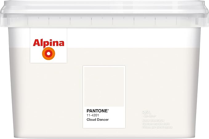 ALPINA x PANTONE Wandfarbe Weiß (Cloud Dancer 11-4201) - Matte Innenfarbe 2,5 L für ca. 15 qm, hohe Deckkraft & lösemittelfrei - PANTONE Color of the year 2026