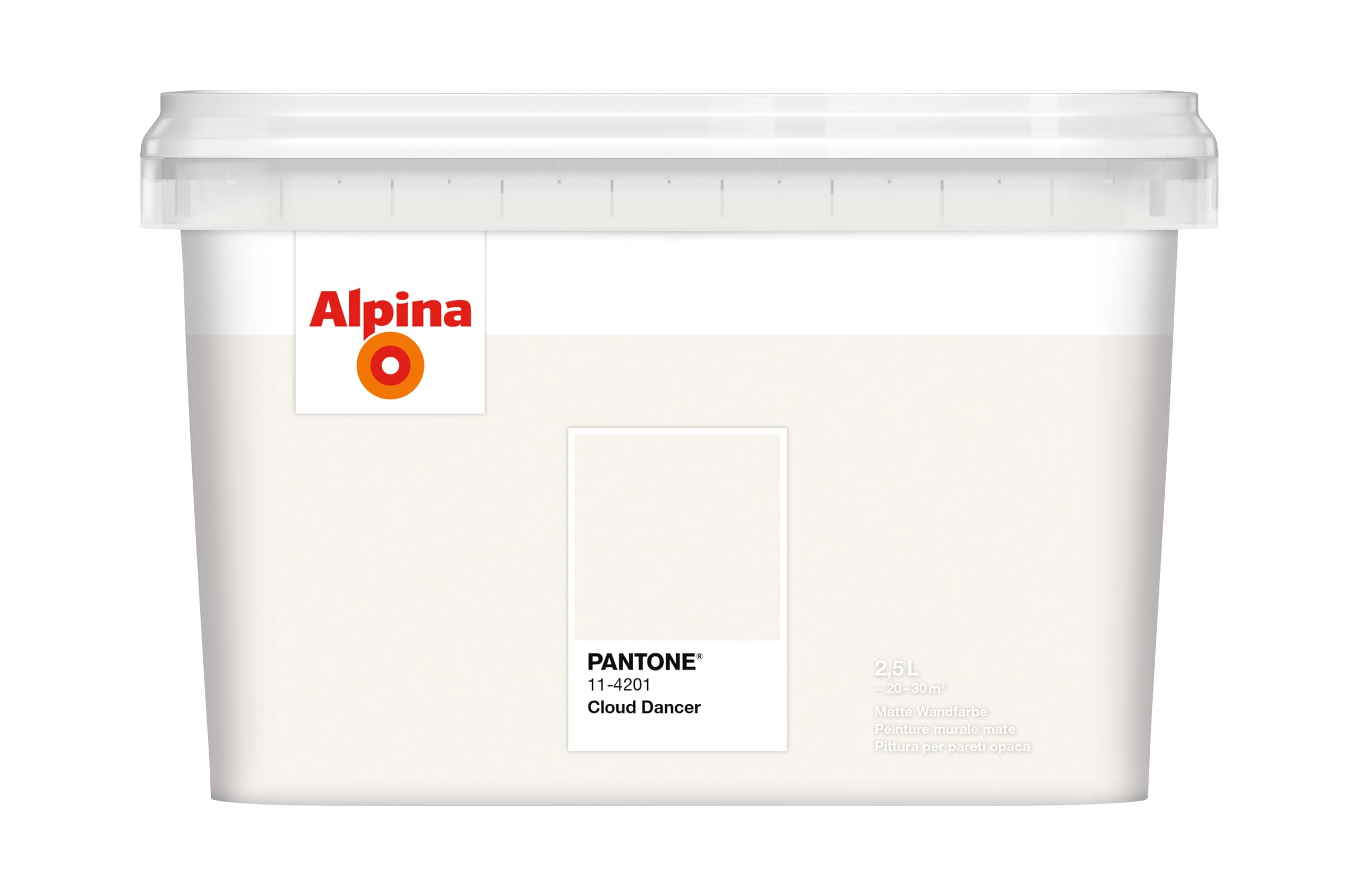 ALPINA x PANTONE Wandfarbe Weiß (Cloud Dancer 11-4201) - Matte Innenfarbe 2,5 L für ca. 15 qm, hohe Deckkraft & lösemittelfrei - PANTONE Color of the year 2026