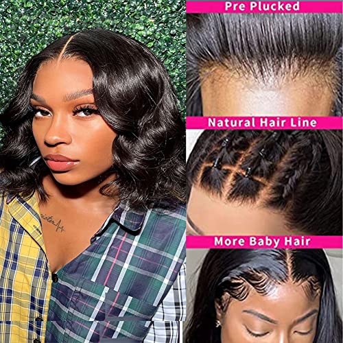 Short Body Wave Lace Closure Wigs Human Hair 180 Density Short Bob Wigs Body Wave 4X4 Lace Front Wig Glueless Wigs Lace Front Wig Body Wave Human Hair Wigs Pre Plucked Natural Color (12 Inch, 4X4 Wig) #TOP1