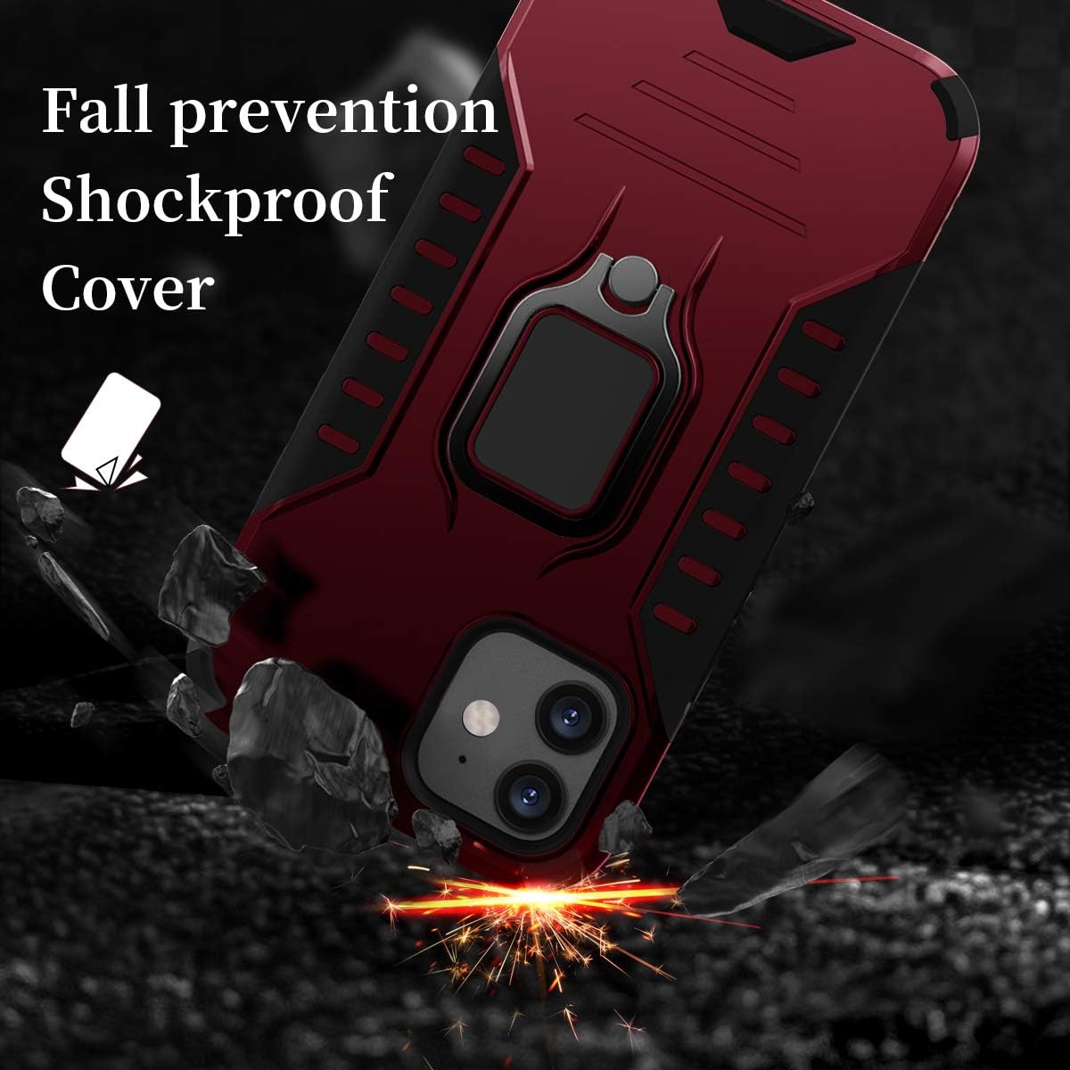 PUNYTONCY Compatible with iPhone 11 Case, Ring Kickstand Phone Protective Case Design, Drop Tested Anti-Scratch Shockproof Bumper Cover with Stand Metal Plate to Car Mount (Red-6.1 Inch)