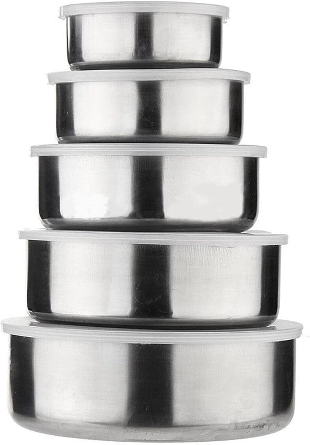 True Face Bowl Set 5 Pcs Stainless Steel Food Storage Bowls with 5 Lids