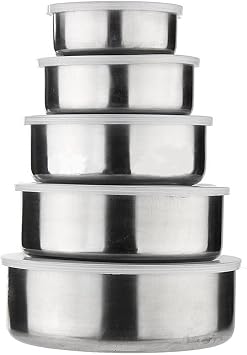 5 Pcs Bowl Set Stainless Steel Food Storage Bowls with 5 Lids Cover Lids