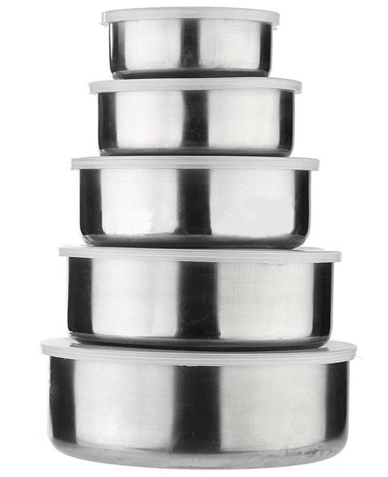 True Face 5 Pcs Bowl Set Stainless Steel Food Storage Bowls with 5 Lids Set Cover Nesting Bowls with Lids