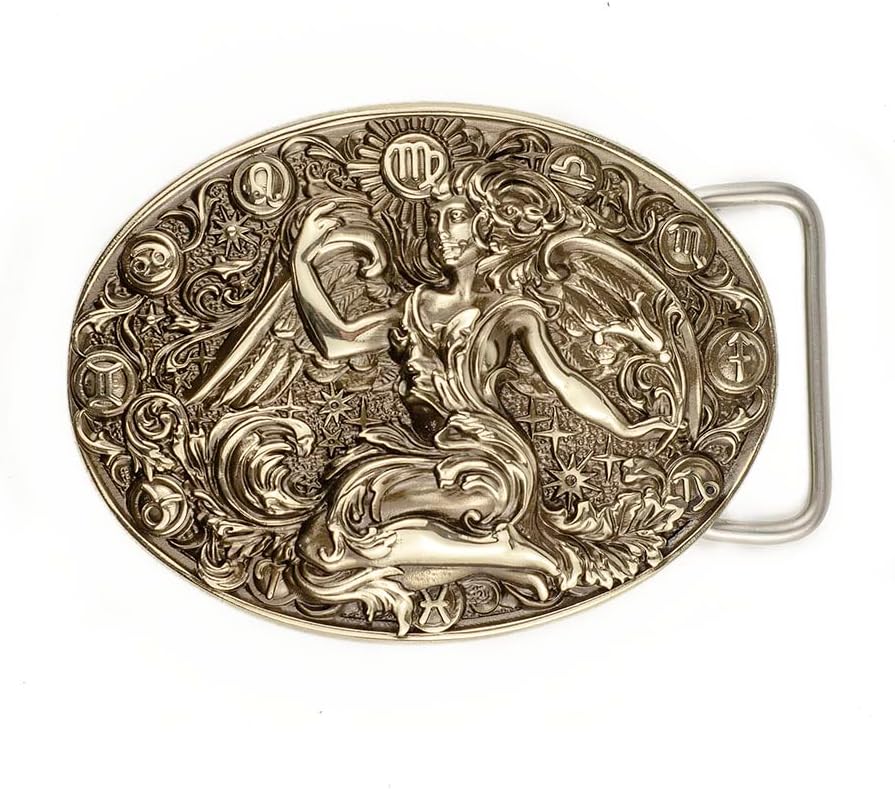 Virgo german silver belt buckle, Horoscope Astrological Zodiac Sign Virgo solid nickel silver belt buckle for casual belt for men and women