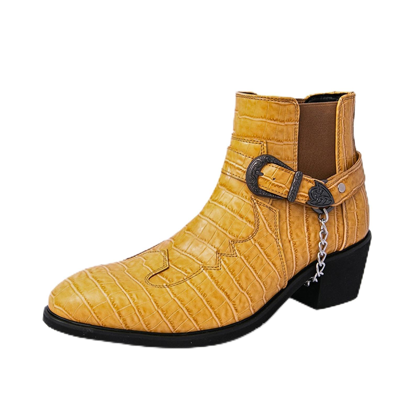 Stivaletti Chelsea Uomo Effetto Coccodrillo con Catena e Fibbia | Scarpe Uomo Stivaletti Western Eleganti Punta Affusolata Comode Suola in Gomma Resistente Ideali per Feste e Occasioni