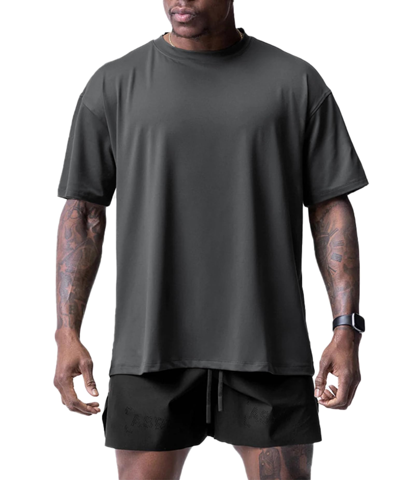 Camisa Camiseta de natación para Hombre Running Round Neck Rash Guard Camiseta de Pesca de Surf de Secado rápido,Dark Grey,L
