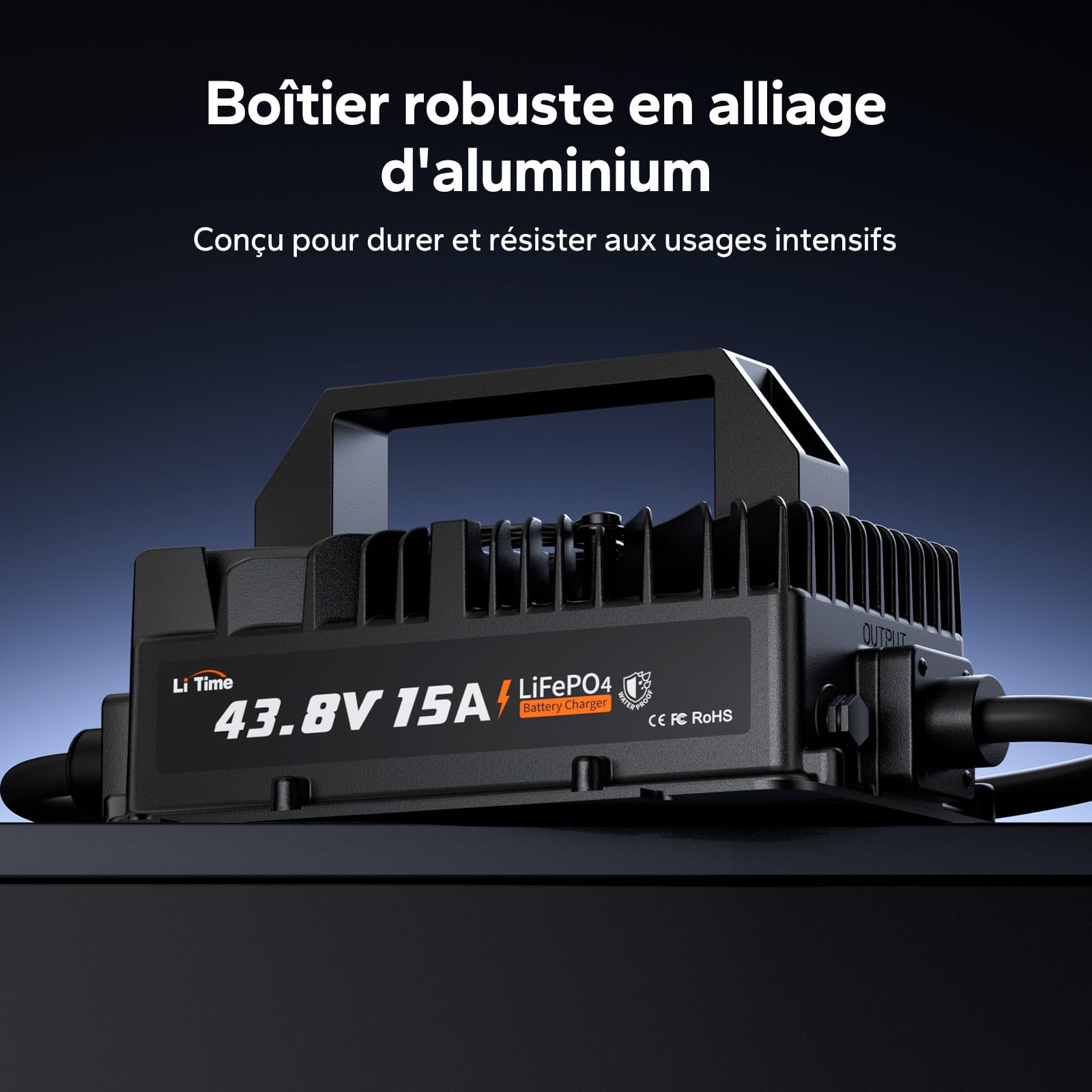 LiTime Chargeur Batterie LiFePO4 36V 15A, Chargeur Lithium 43,8V IP66 Étanche avec Activation de Batterie, Indicateur LED, Chargeur Intelligent 3 Étapes pour Golf Cart, Camping-Car, Bateau