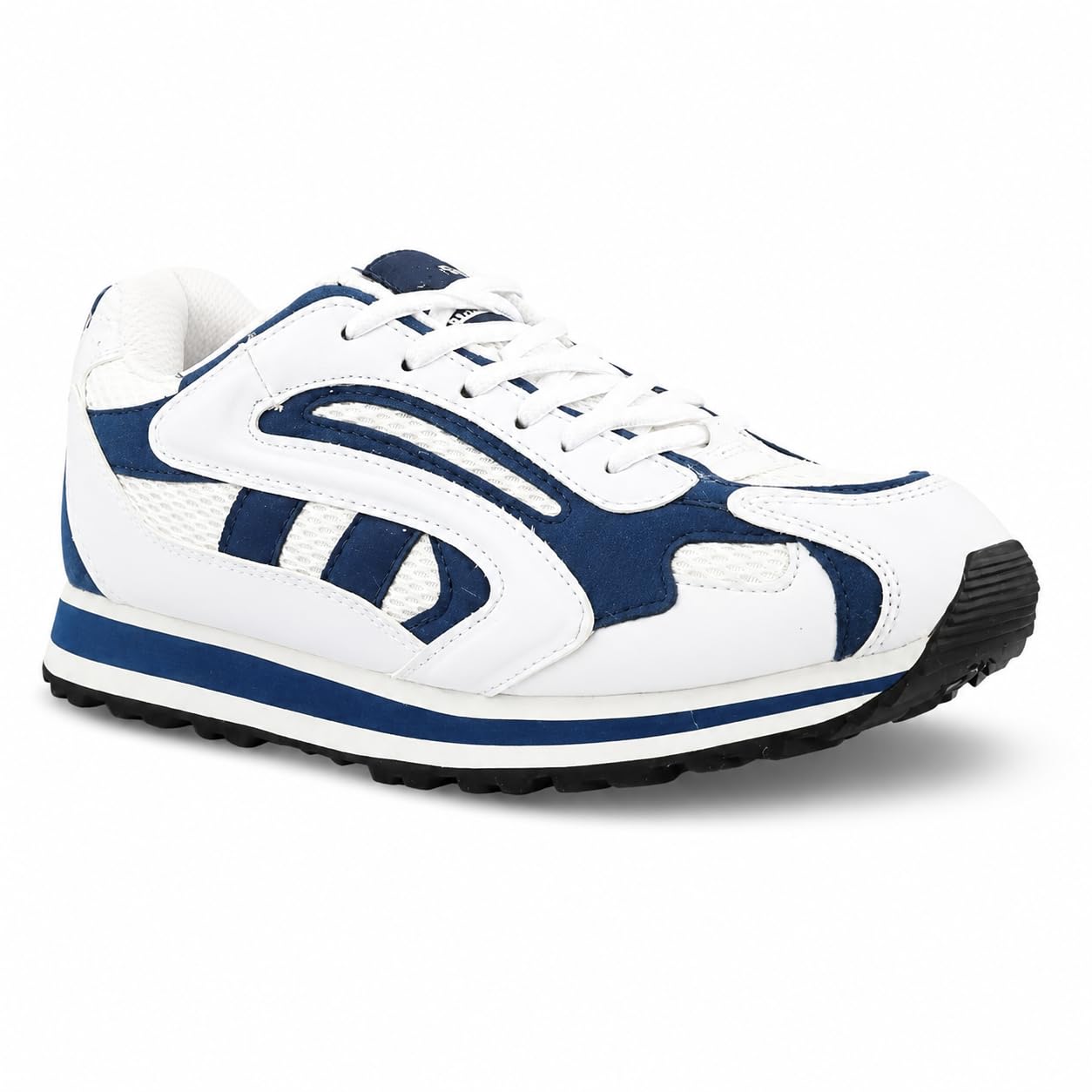 Men's Athletic Running Sneakers, White and Navy Blue, Casual Sports Shoes with Lace Up Closure, Lightweight Material, Low Top-image-13