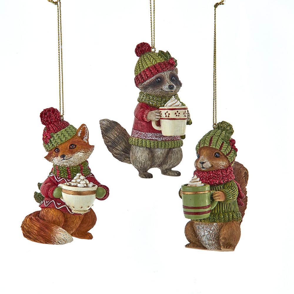 Kurt Adler Forest Animals Wearing Knit Hat & Scarf Ornaments, Set of 3