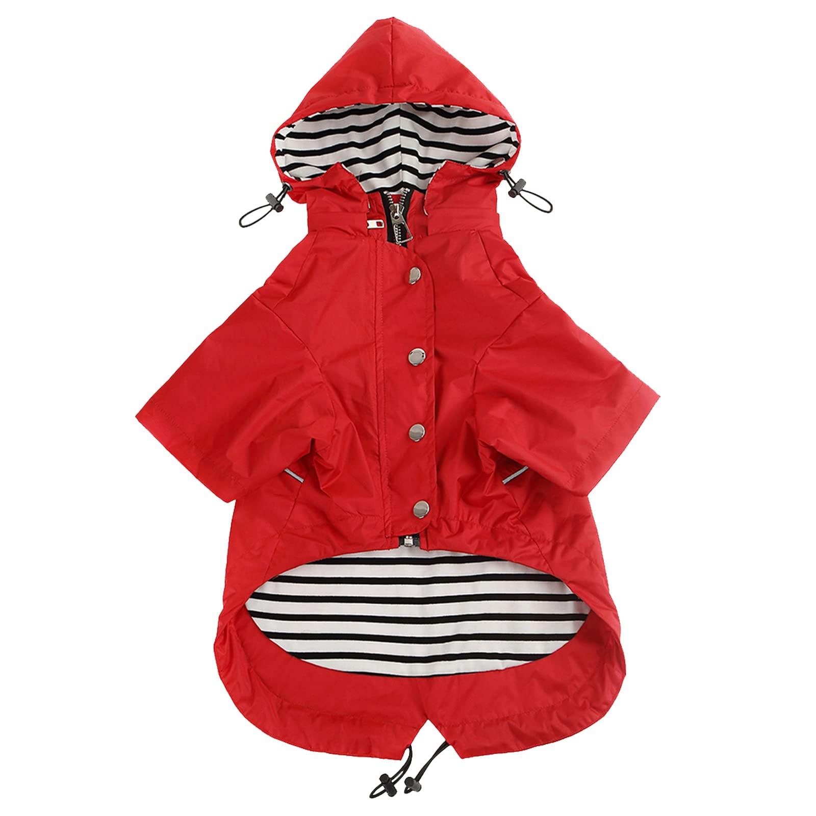 Dog Zip Up Raincoat with Reflective, Rain/Water Resistant, Adjustable Drawstring, Removable Hood, Raincoats with Legs 8lbs to 80lbs Available - Red -