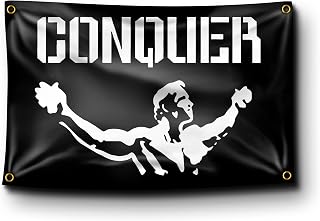 Banger - Arnold Schwarzenegger Conquer Black Motivational Inspirational Office Gym Dorm Wall Decor Design on a 3X5 Feet Flag with 4 Grommets for Easy Hanging. Authentic BANGER FLAG